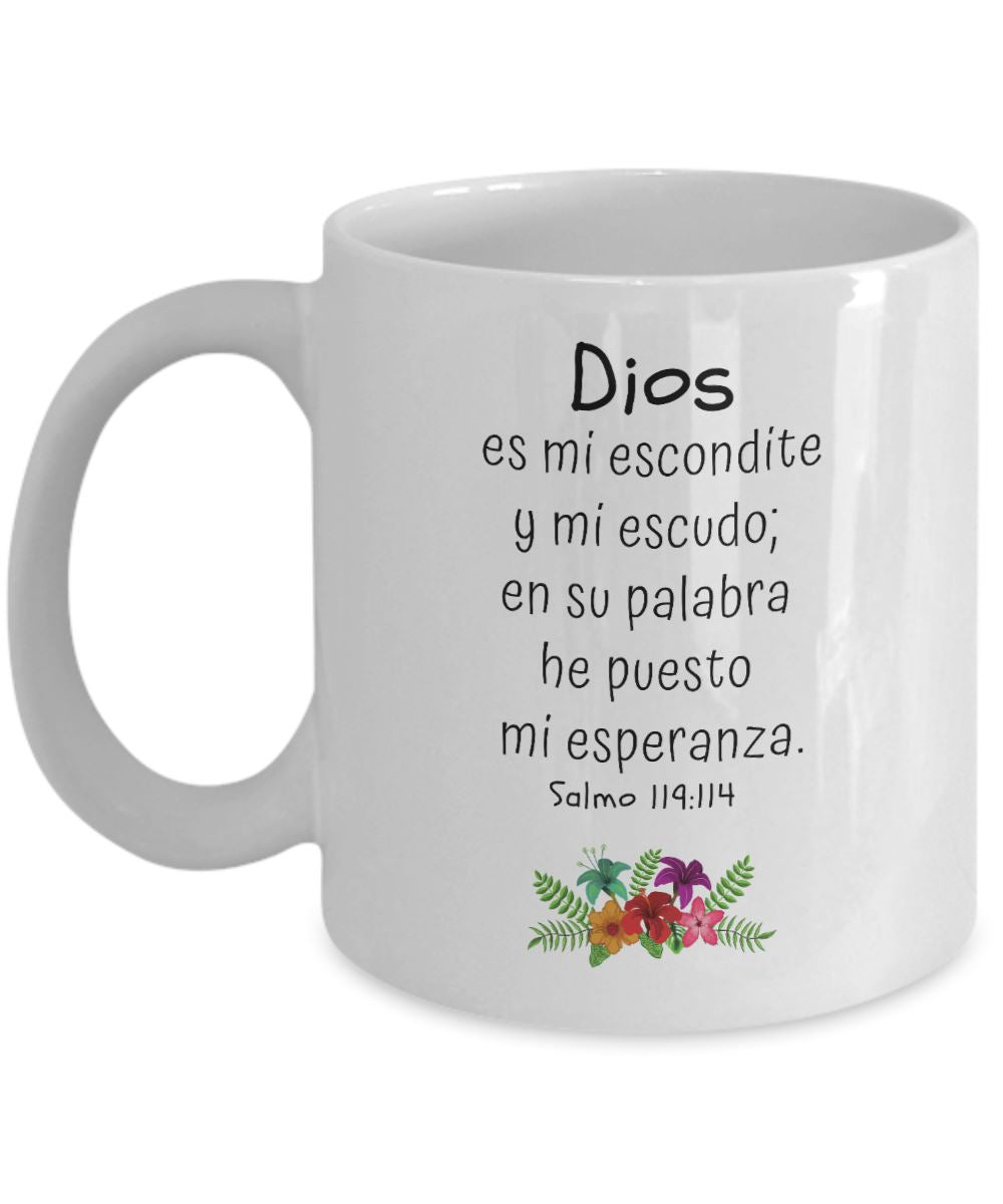 Taza con Mensaje De Dios: Dios es mi escondite y mi escudo… - Salmo 119:114 Coffee Mug Gearbubble 