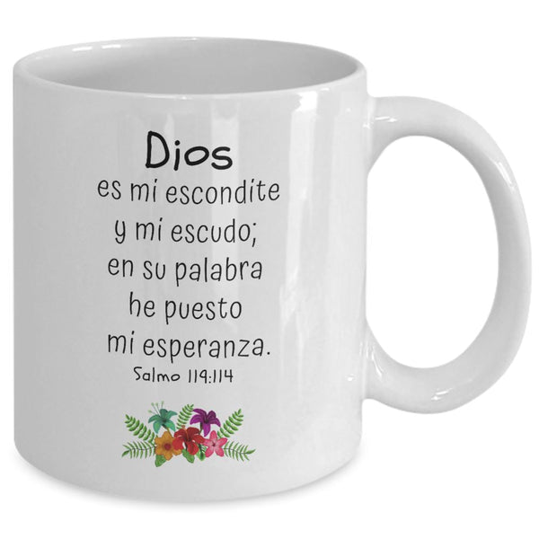 Taza con Mensaje De Dios: Dios es mi escondite y mi escudo… - Salmo 119:114 Coffee Mug Gearbubble 