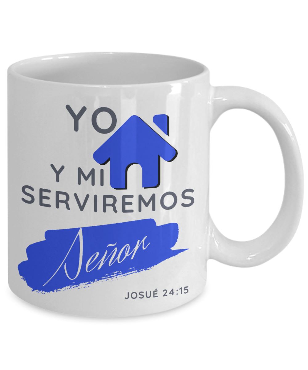 Taza con Mensaje De Dios: Versículo Biblia: Yo y mi casa… - Josué 24:15 ( Azul ) Coffee Mug Gearbubble 