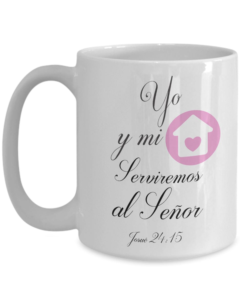 Taza con Mensaje De Dios: Yo y mi casa serviremos - Josué 24:15 Coffee Mug Gearbubble 