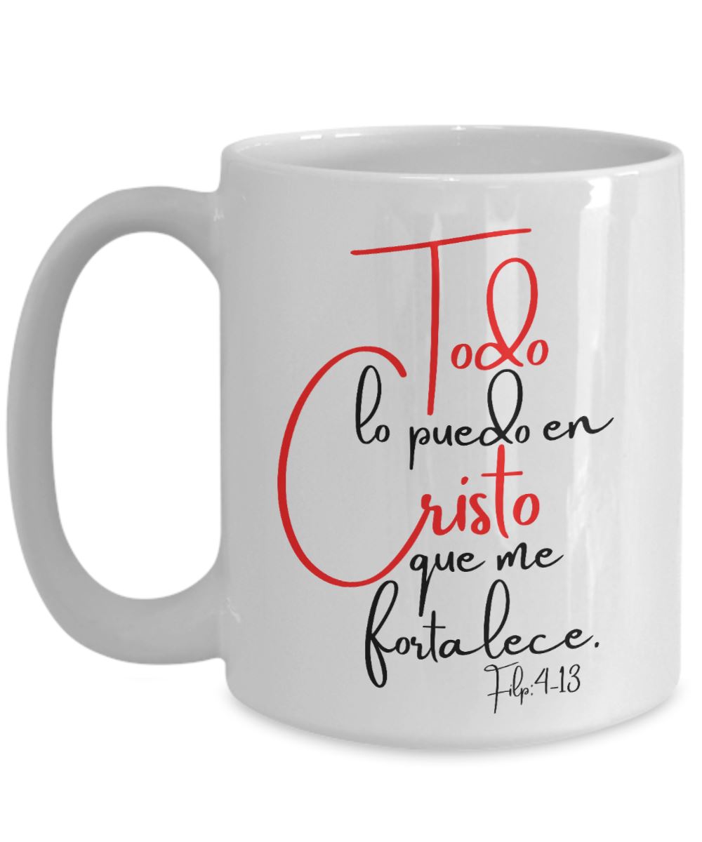Taza con versículo Todo lo puedo en Cristo... Coffee Mug Regalos.Gifts 