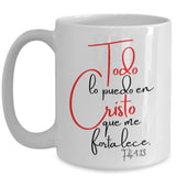 Taza con versículo Todo lo puedo en Cristo... Coffee Mug Regalos.Gifts 