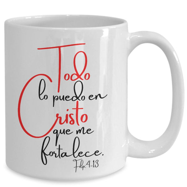 Taza con versículo Todo lo puedo en Cristo... Coffee Mug Regalos.Gifts 15oz Mug White 