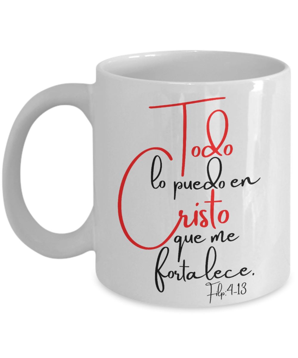 Taza con versículo Todo lo puedo en Cristo... Coffee Mug Regalos.Gifts 11oz Mug White 