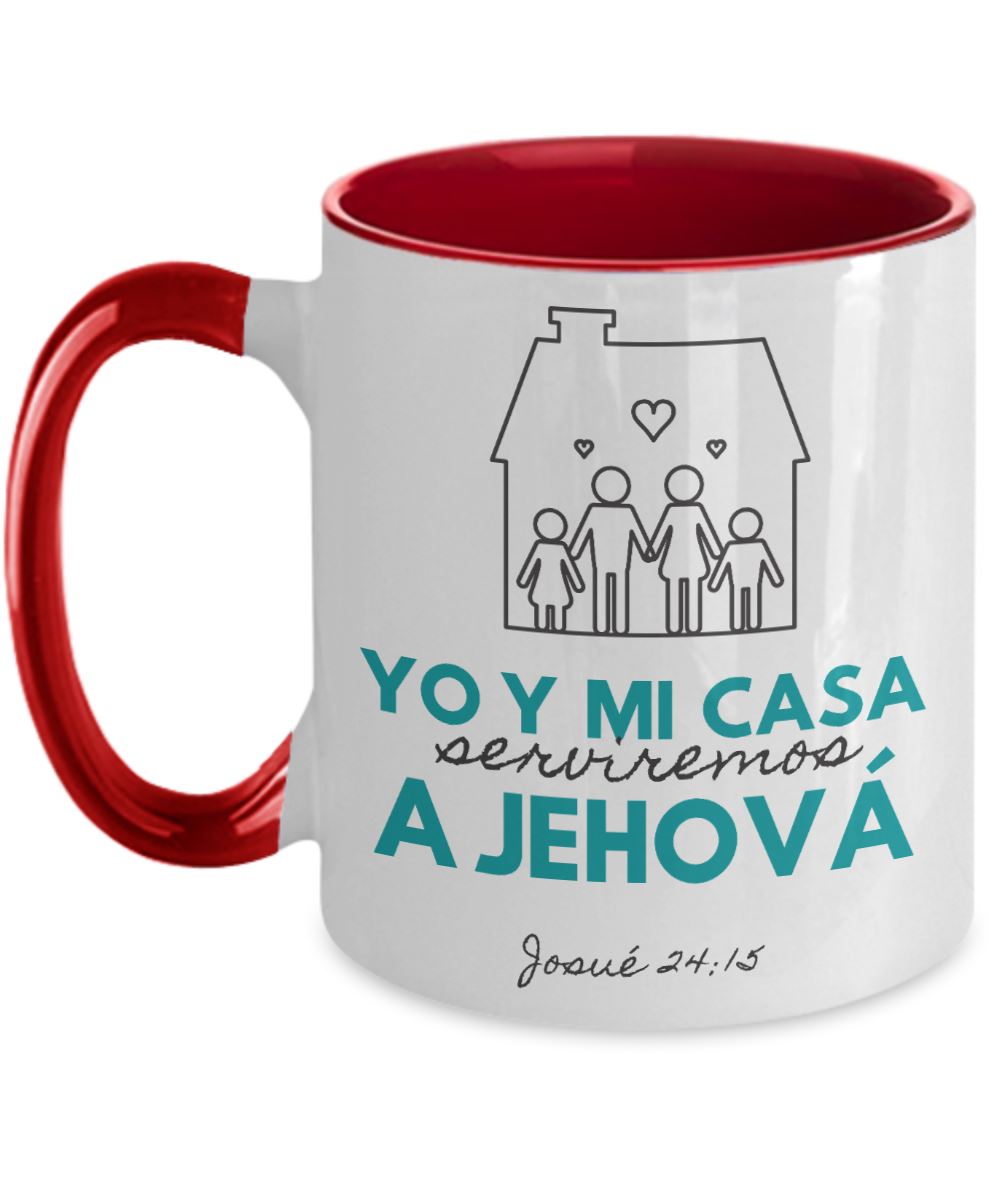 Taza de 2 Tonos con Mensaje De Dios: Versículo Biblia: Yo y mi casa… - Josué 24:15 ( Verde ) Coffee Mug Gearbubble 