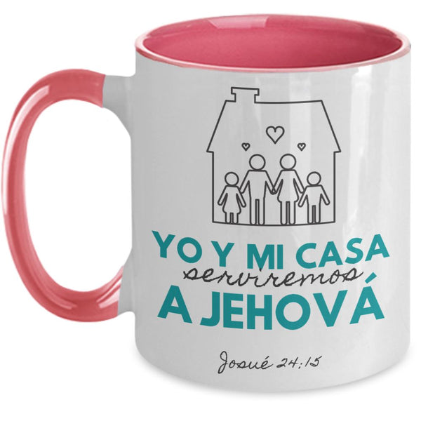Taza de 2 Tonos con Mensaje De Dios: Versículo Biblia: Yo y mi casa… - Josué 24:15 ( Verde ) Coffee Mug Gearbubble 