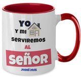Taza de 2 Tonos con Mensaje De Dios: Yo y mi casa serviremos al Señor… - Josué 24:15 Coffee Mug Regalos.Gifts Two Tone 11oz Mug Red 
