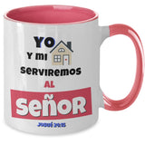 Taza de 2 Tonos con Mensaje De Dios: Yo y mi casa serviremos al Señor… - Josué 24:15 Coffee Mug Regalos.Gifts Two Tone 11oz Mug Pink 