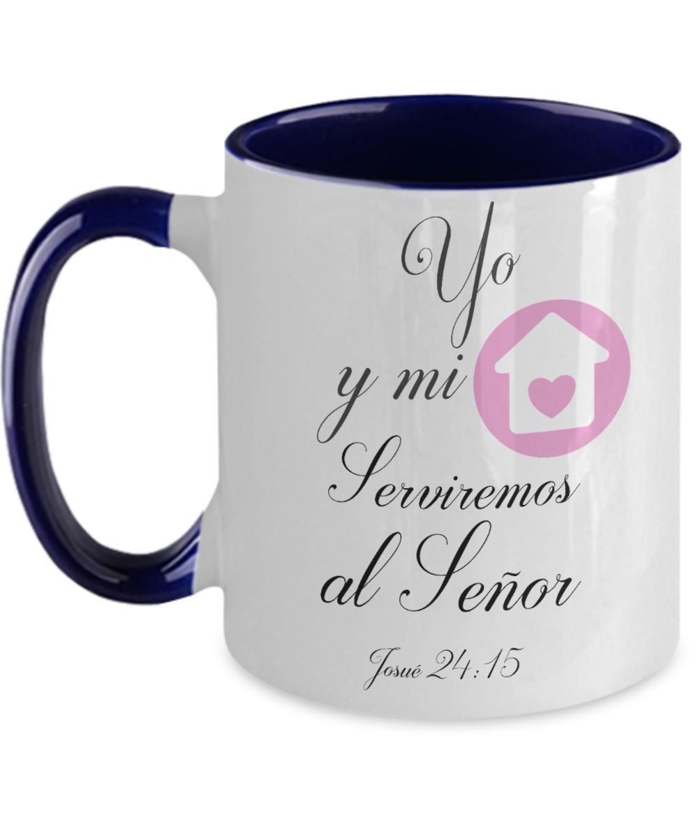 Taza de 2 Tonos con Mensaje De Dios: Yo y mi casa serviremos - Josué 24:15 Coffee Mug Gearbubble 