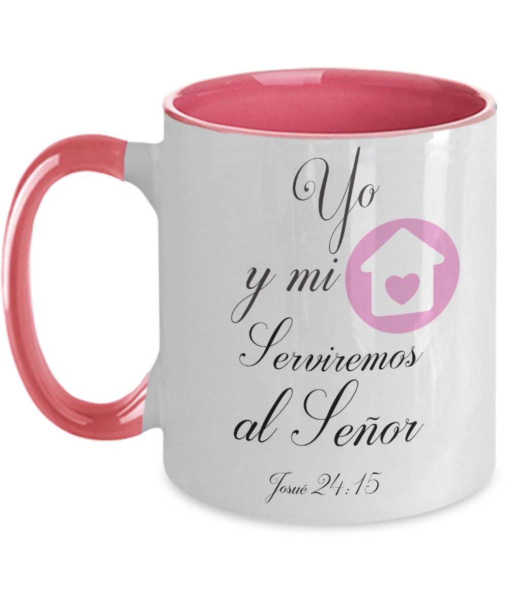 Taza de 2 Tonos con Mensaje De Dios: Yo y mi casa serviremos - Josué 24:15 Coffee Mug Gearbubble 