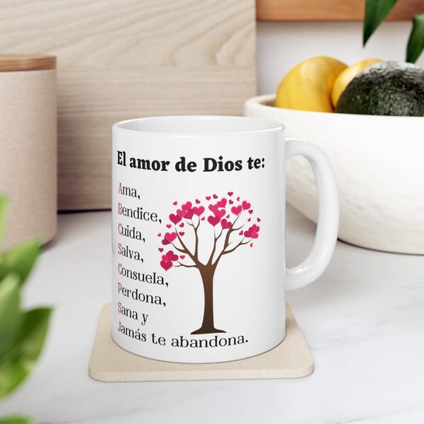 Taza de Café con mensaje cristiano: El Amor De Dios te… 11-15 onzas Mug Printify 