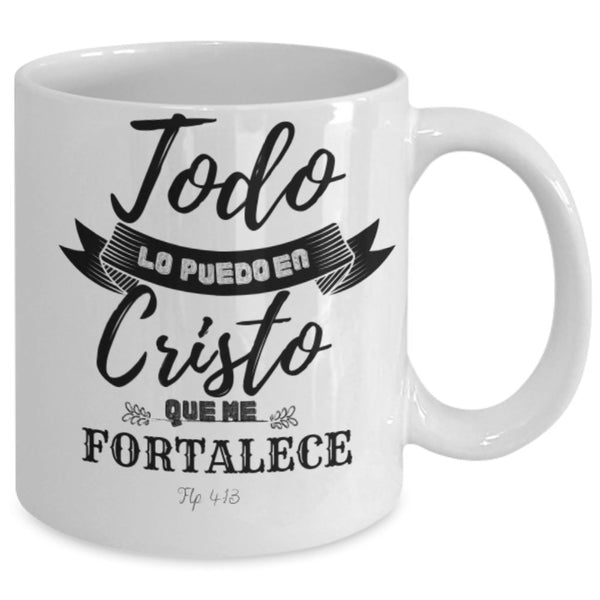 Taza de café con mensaje cristiano: Filipenses 4:13 Todo lo puedo en Cristo Coffee Mug Regalos.Gifts 