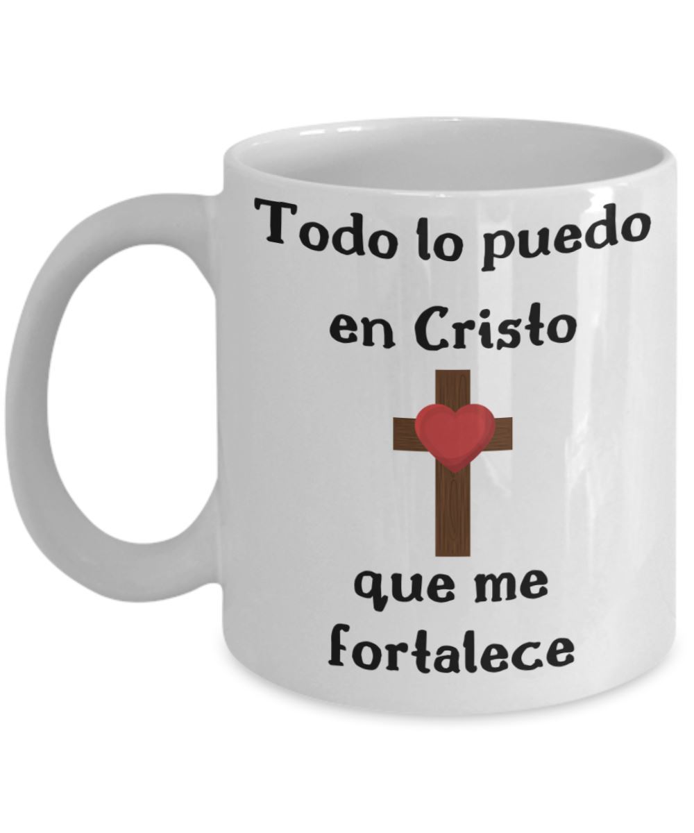 Taza de Café con mensaje cristiano: Todo lo puedo en Cristo… Coffee Mug Regalos.Gifts 