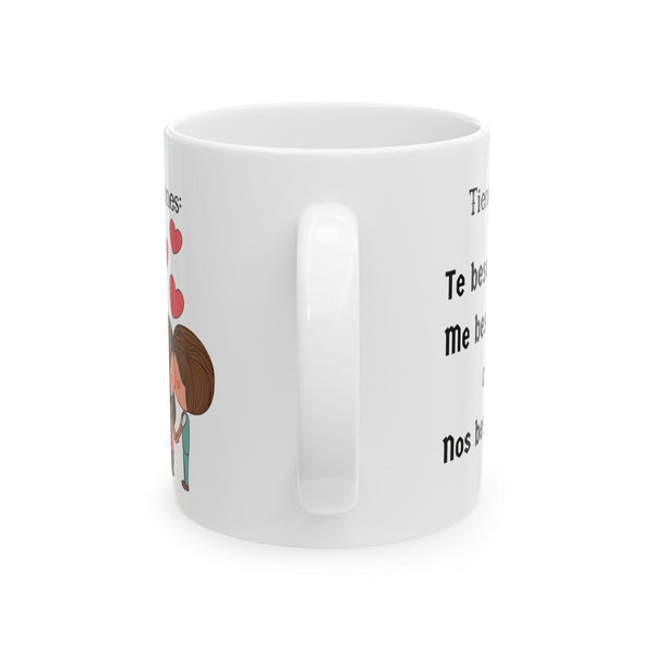 Taza de café con mensaje de amor: Tienes 3 opciones: Te beso, me besas o nos besamos.(11oz, 15oz) Mug Printify 