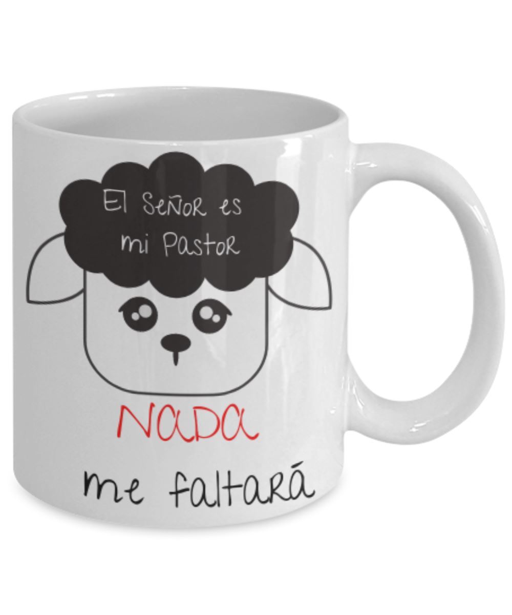 Taza de café: El Señor es mi Pastor (Blanca con letras negras y rojas) Coffee Mug Regalos.Gifts 