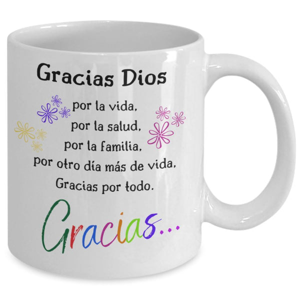 Taza de Café: Gracias Dios. (con letras negro y colores) Coffee Mug Regalos.Gifts 