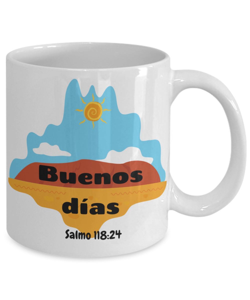 Taza de Café mensaje cristiano: Buenos días. Regalo ideal. Coffee Mug Regalos.Gifts 