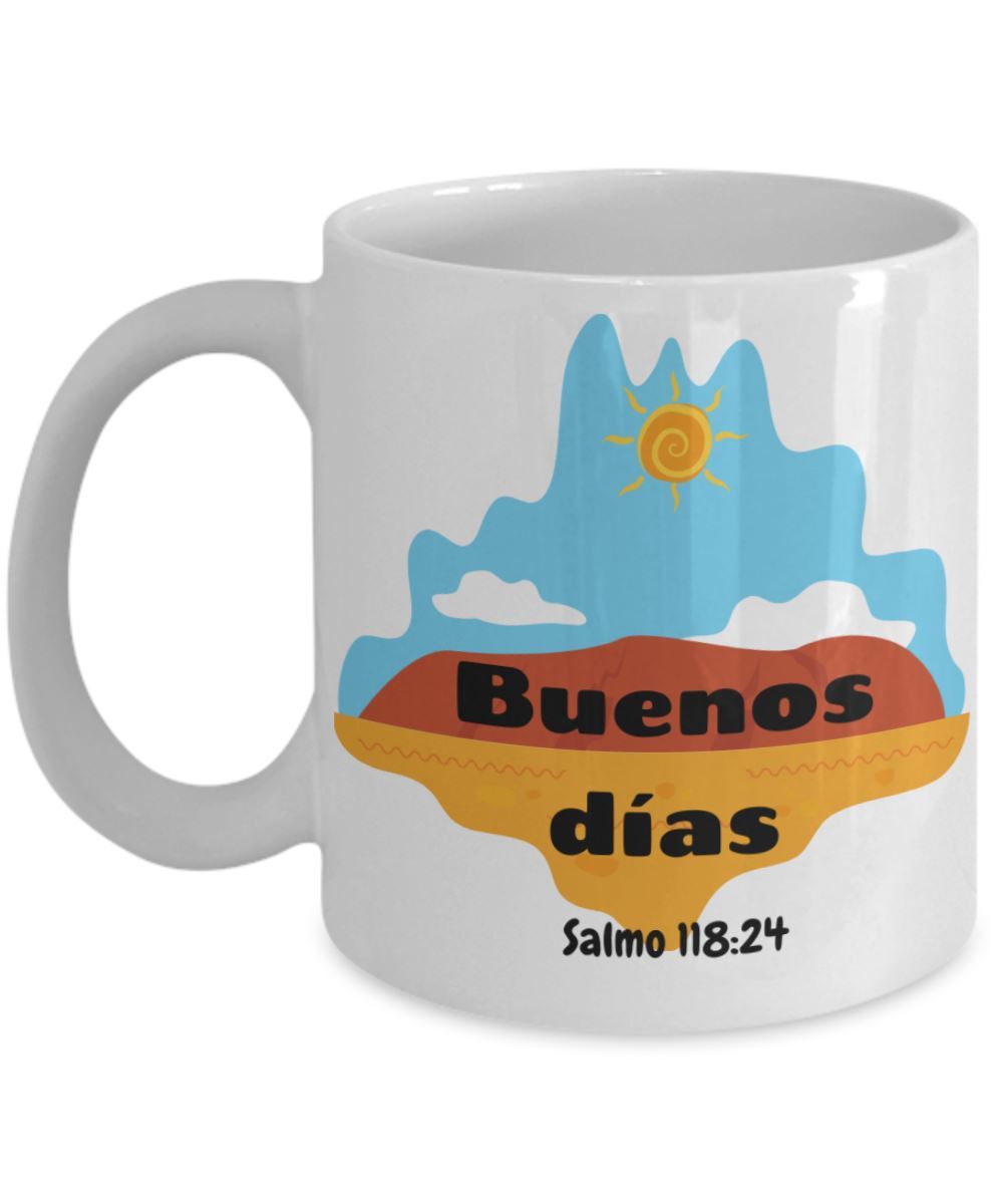 Taza de Café mensaje cristiano: Buenos días. Regalo ideal. Coffee Mug Regalos.Gifts 