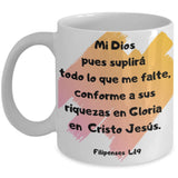 Taza de Café mensaje cristiano: Mi Dios suplirá todo. Regalo ideal. Coffee Mug Regalos.Gifts 