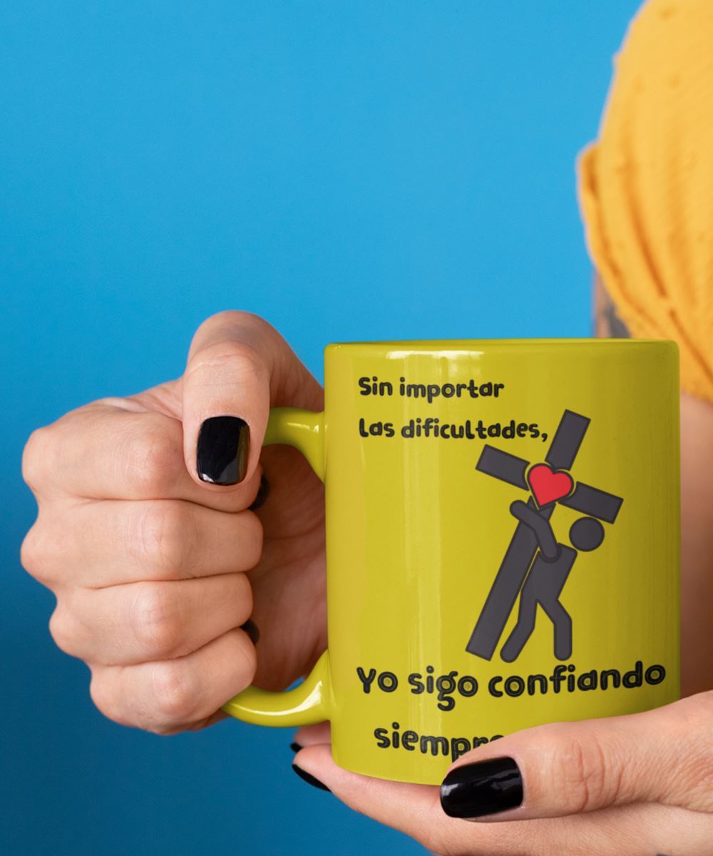 Taza de Café mensaje cristiano: Sin importar las dificultades. Color Gold Metálico Coffee Mug Regalos.Gifts 