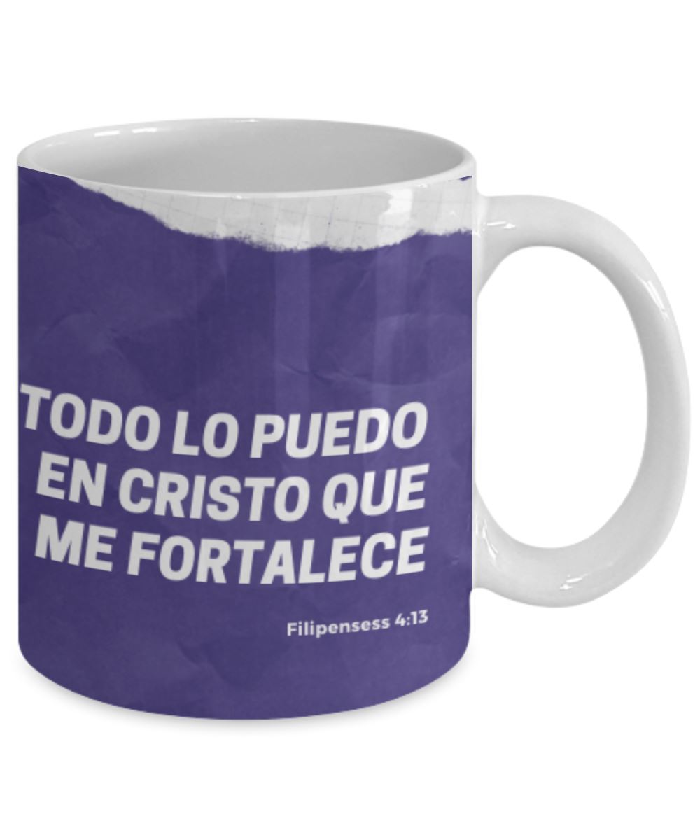 Taza de Café para apasionadas por la Yoga con mensaje Cristiano: Todo lo puedo… Coffee Mug Regalos.Gifts 