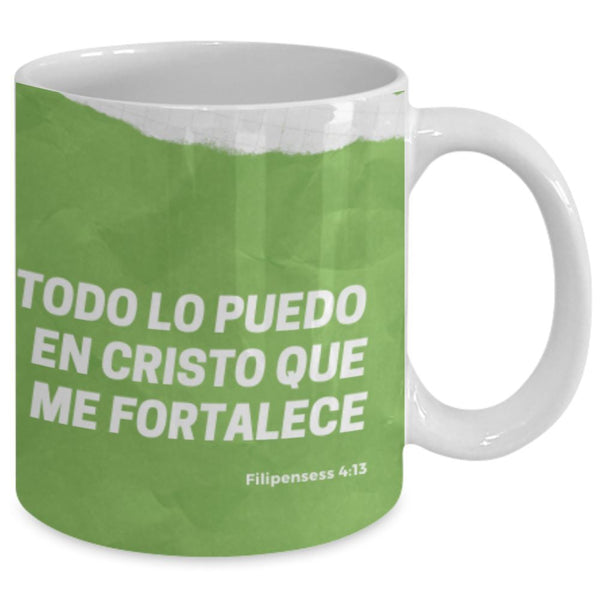 Taza de Café para apasionados de la Bicicleta con mensaje Cristiano: Todo lo puedo… Coffee Mug Regalos.Gifts 