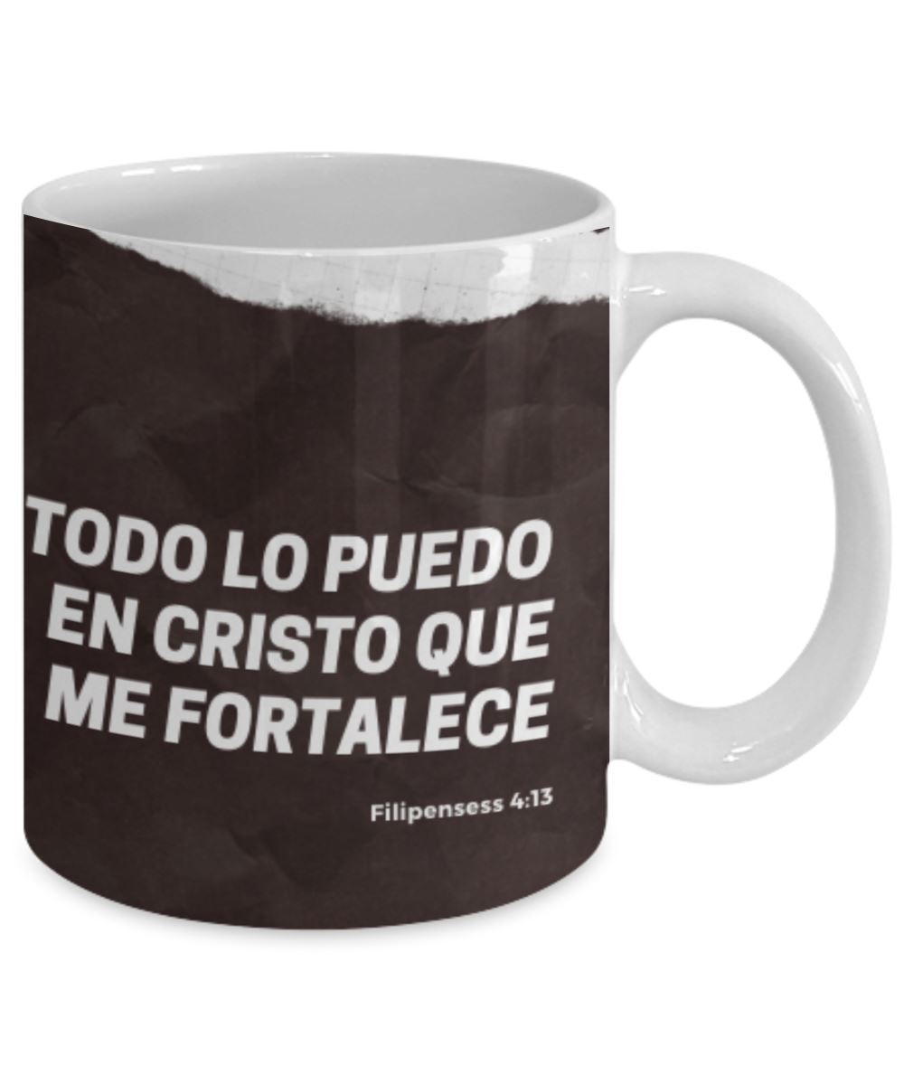 Taza de Café para apasionados del ejercicio con mensaje Cristiano: Todo lo puedo… Coffee Mug Regalos.Gifts 