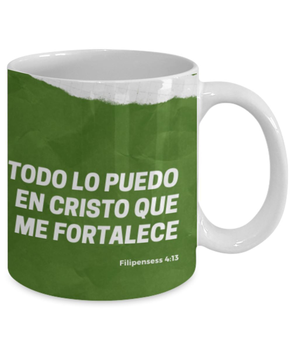Taza de Café para apasionados del Fútbol con mensaje Cristiano: Todo lo puedo… Coffee Mug Regalos.Gifts 