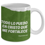Taza de Café para apasionados del Fútbol con mensaje Cristiano: Todo lo puedo… Coffee Mug Regalos.Gifts 