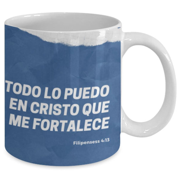 Taza de Café para apasionados del Ski con mensaje Cristiano: Todo lo puedo… Coffee Mug Regalos.Gifts 