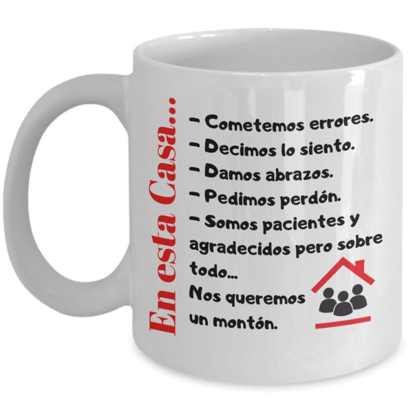 Taza de Café para Familia con mensaje cristiano: En esta casa… Regalo ideal. Coffee Mug Regalos.Gifts 