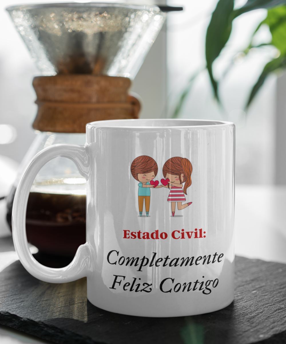 Taza de café para la pareja: Estado civil: Completamente Feliz Contigo Coffee Mug Regalos.Gifts 