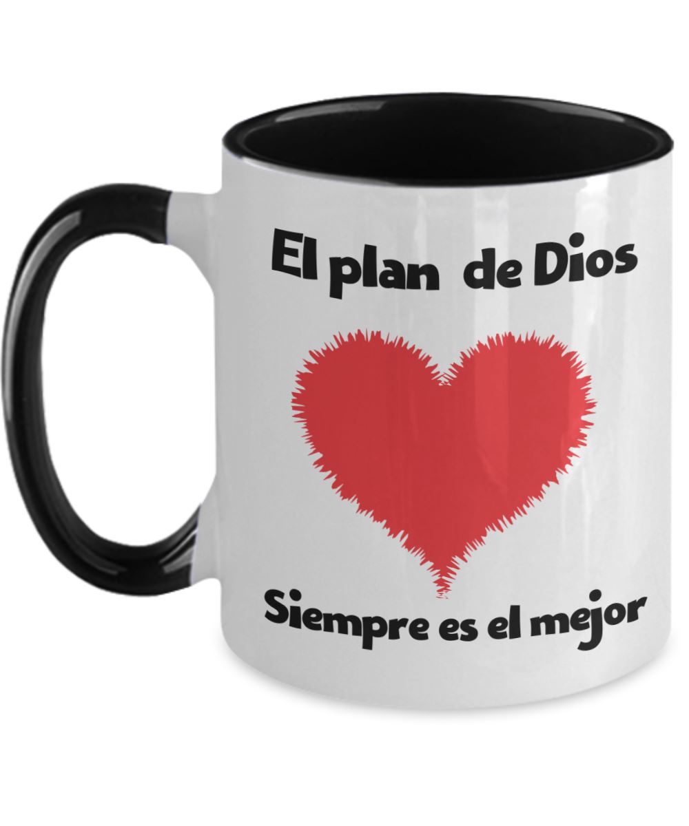 Taza dos Tonos con Mensaje Cristiano: El plan De Dios siempre es el mejor Coffee Mug Regalos.Gifts Two Tone 11oz Mug Black 