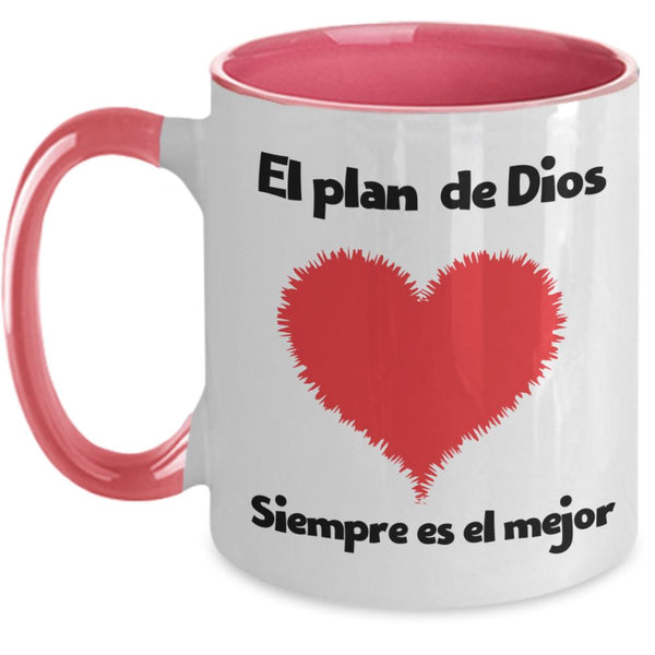 Taza dos Tonos con Mensaje Cristiano: El plan De Dios siempre es el mejor Coffee Mug Regalos.Gifts Two Tone 11oz Mug Pink 