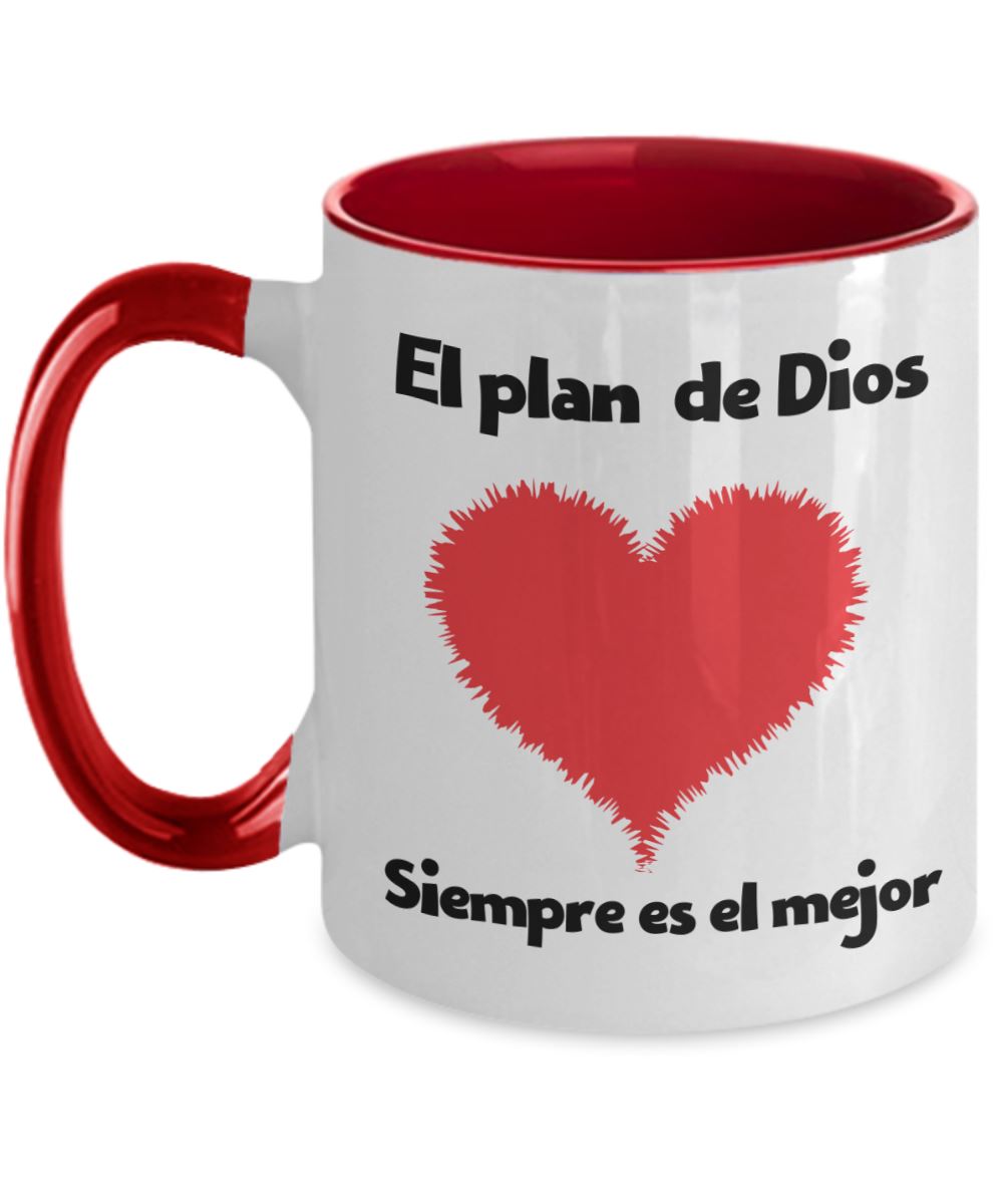 Taza dos Tonos con Mensaje Cristiano: El plan De Dios siempre es el mejor Coffee Mug Regalos.Gifts Two Tone 11oz Mug Red 