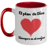 Taza dos Tonos con Mensaje Cristiano: El plan De Dios siempre es el mejor Coffee Mug Regalos.Gifts Two Tone 11oz Mug Red 