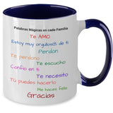 Taza dos Tonos con Mensaje Cristiano: Palabras mágicas en cada familia Coffee Mug Regalos.Gifts 