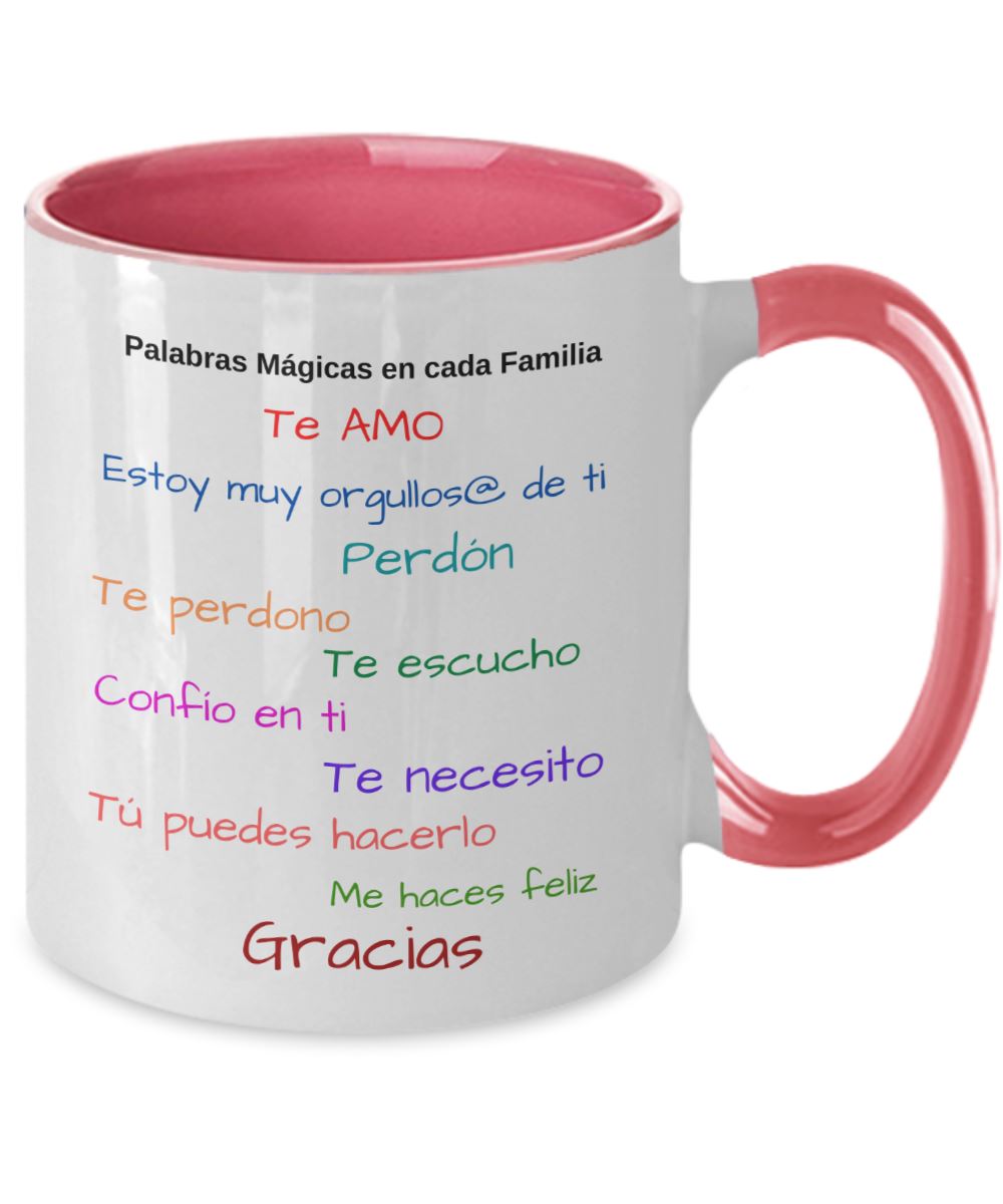 Taza dos Tonos con Mensaje Cristiano: Palabras mágicas en cada familia Coffee Mug Regalos.Gifts 