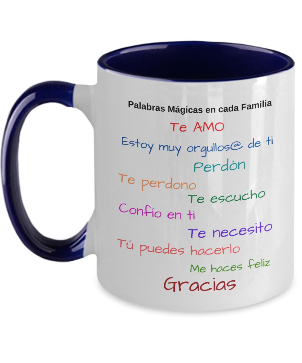 Taza dos Tonos con Mensaje Cristiano: Palabras mágicas en cada familia Coffee Mug Regalos.Gifts Two Tone 11oz Mug Navy 