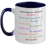 Taza dos Tonos con Mensaje Cristiano: Palabras mágicas en cada familia Coffee Mug Regalos.Gifts Two Tone 11oz Mug Navy 