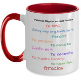 Taza dos Tonos con Mensaje Cristiano: Palabras mágicas en cada familia Coffee Mug Regalos.Gifts Two Tone 11oz Mug Red 
