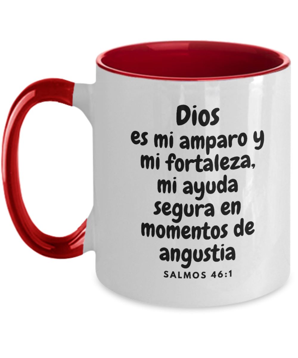 Taza dos Tonos con Mensaje De Dios: Dios es mi amparo y mi fortaleza… - Salmos 46:1 Coffee Mug Regalos.Gifts Two Tone 11oz Mug Red 