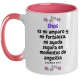 Taza dos Tonos con Mensaje De Dios: Dios es mi amparo y… - Salmos 46:1 Coffee Mug Regalos.Gifts Two Tone 11oz Mug Pink 