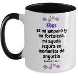 Taza dos Tonos con Mensaje De Dios: Dios es mi amparo y… - Salmos 46:1 Coffee Mug Regalos.Gifts Two Tone 11oz Mug Black 