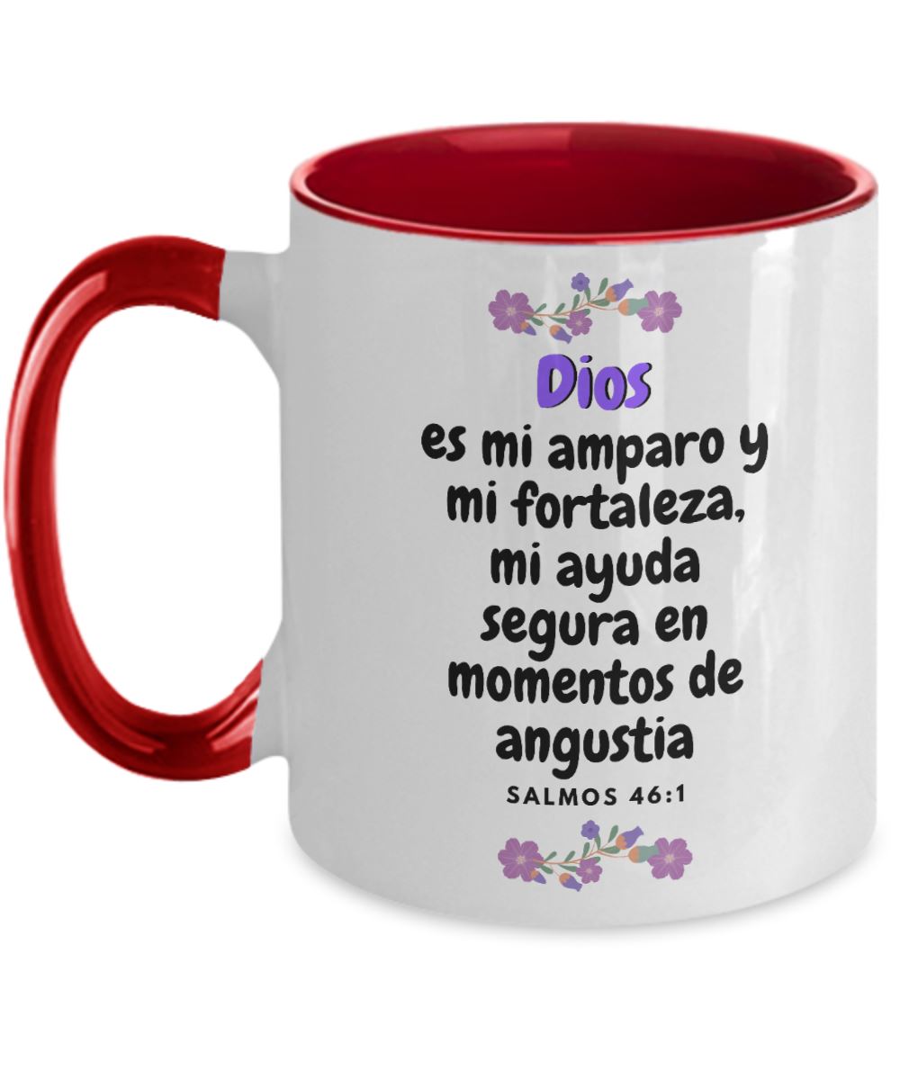 Taza dos Tonos con Mensaje De Dios: Dios es mi amparo y… - Salmos 46:1 Coffee Mug Regalos.Gifts Two Tone 11oz Mug Red 