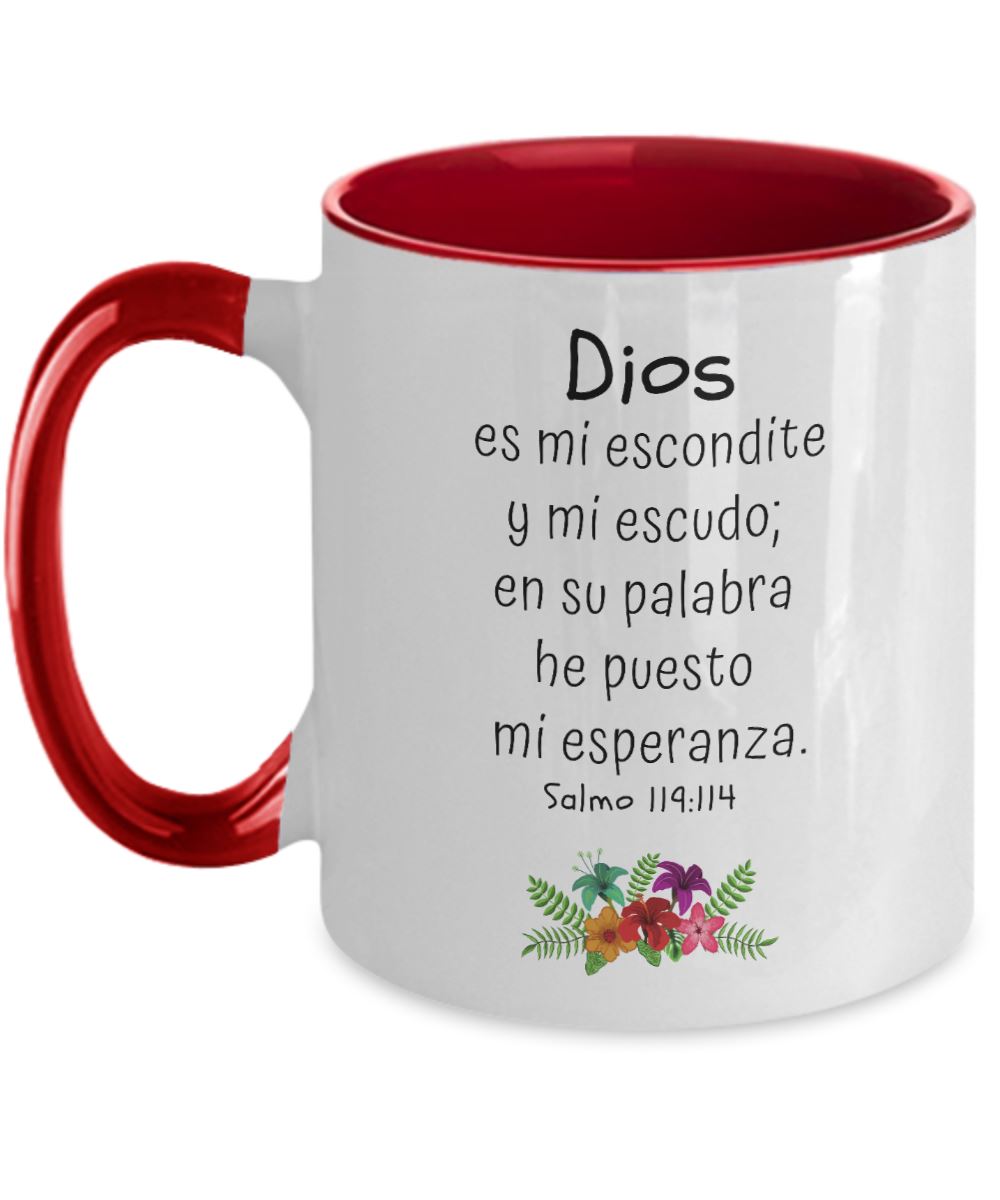 Taza dos Tonos con Mensaje De Dios: Dios es mi escondite y mi escudo… - Salmo 119:114 Coffee Mug Gearbubble 