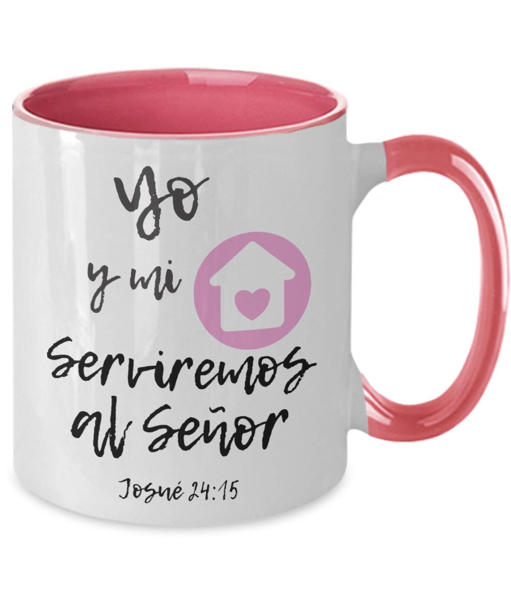 Taza dos Tonos con Mensaje De Dios: Yo y mi casa - Josué 24:15 Coffee Mug Gearbubble 