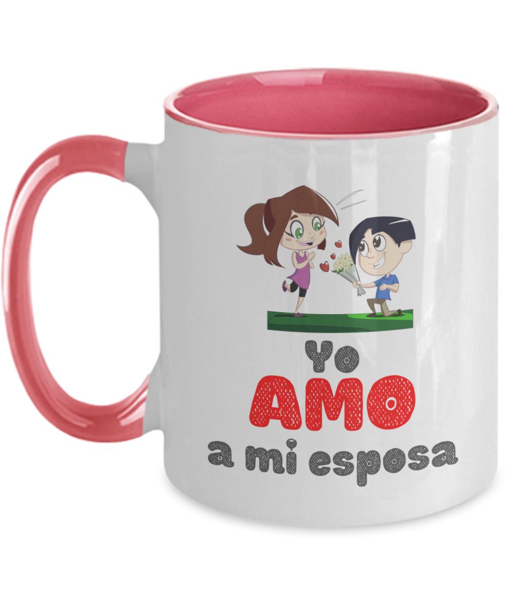 Taza dos Tonos con Mensaje para esposa: Yo Amo a mi esposa Coffee Mug Regalos.Gifts Two Tone 11oz Mug Pink 