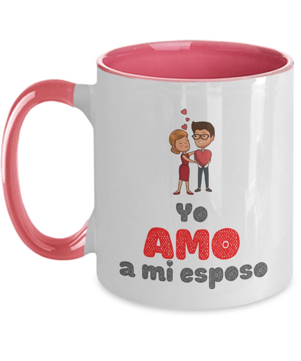 Taza dos Tonos con Mensaje para esposo: Yo Amo a mi esposo Coffee Mug Regalos.Gifts Two Tone 11oz Mug Pink 
