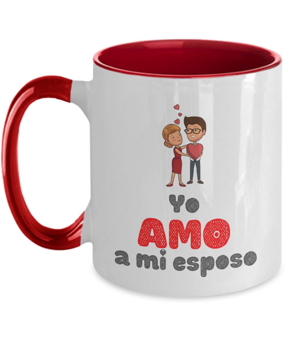 Taza dos Tonos con Mensaje para esposo: Yo Amo a mi esposo Coffee Mug Regalos.Gifts Two Tone 11oz Mug Red 